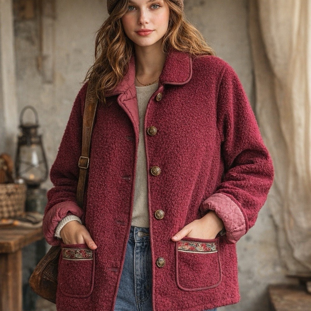 Vintage CS Signature Reversible‎ Fleece Jacket Womens Large Red Russia Outdoor